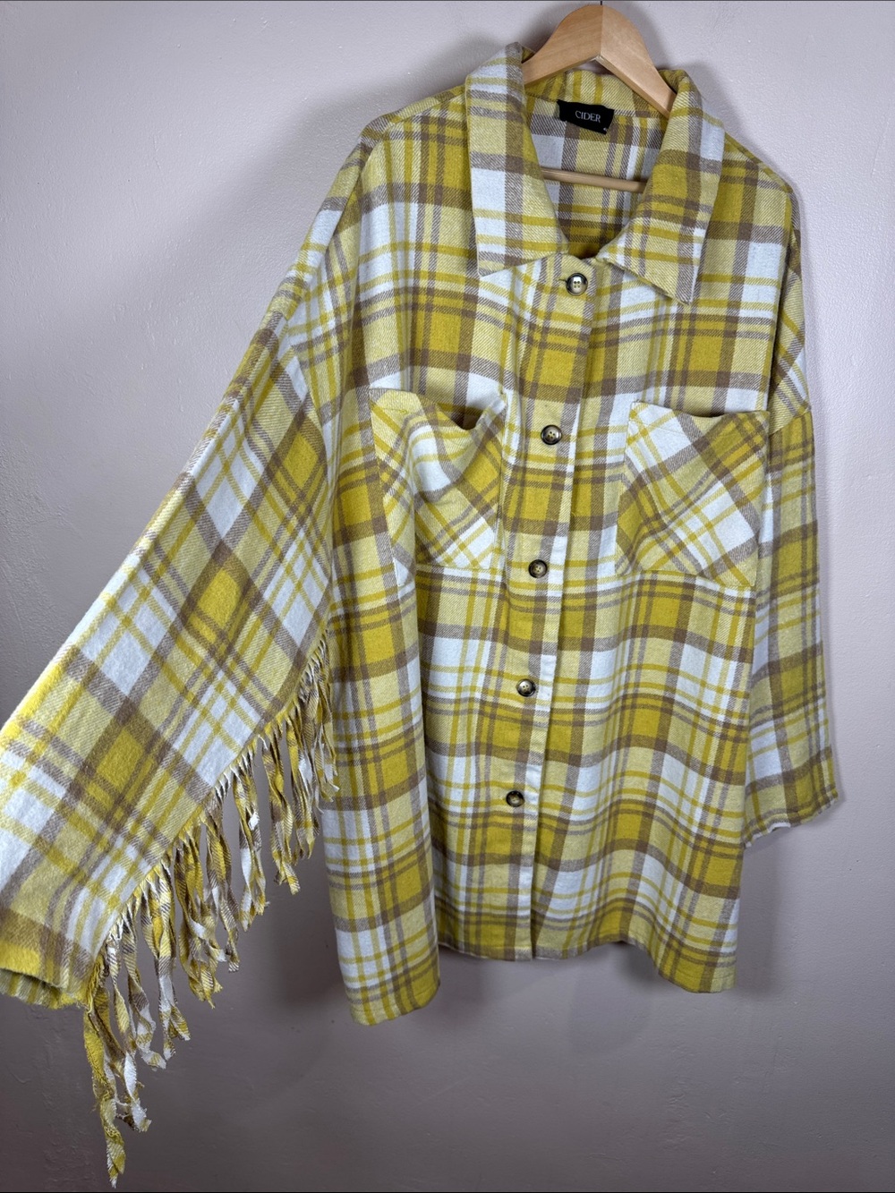 Cider Womens Plus Size Plaid Fringe Button-Up Shirt Jacket Western Boho 4XL